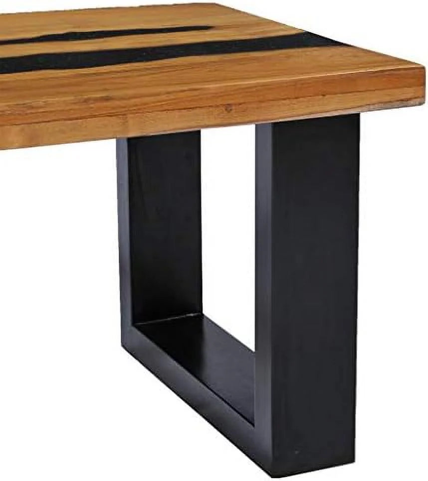Solid Teak Wood Coffee Table with Lava Stone Decoration L184