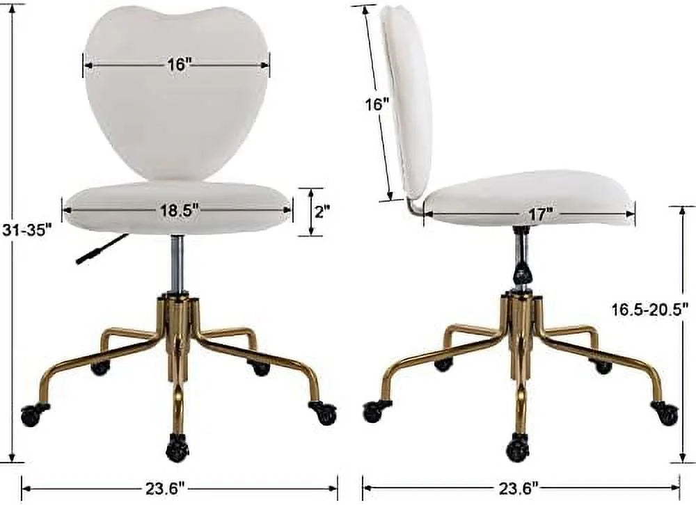 White Velvet Upholstered Swivel Desk Chair with Wheels L392