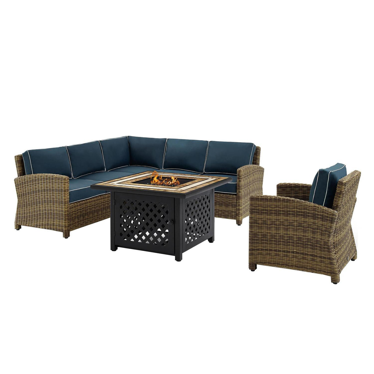 5Pc Outdoor Wicker Sectional Set with Glass Top Coffee Table I81613