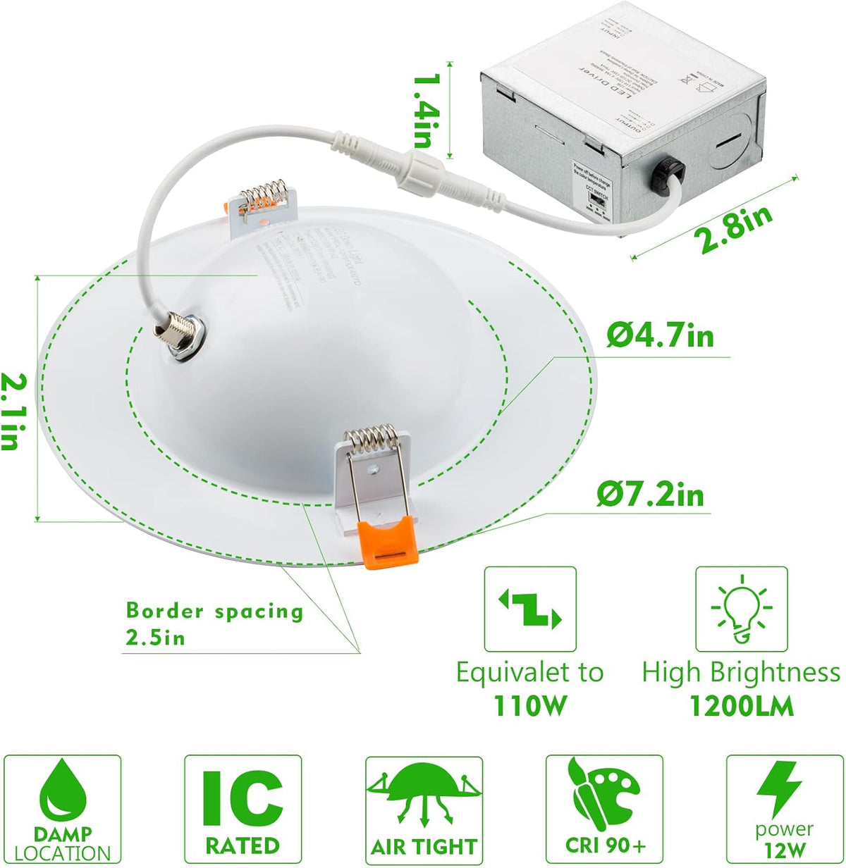 12 Pack 5/6 Inch Gimbal LED Recessed Light, Dimmable, 3000K/4000K/5000K, 12W=110W 1200LM, IC Rated Z249
