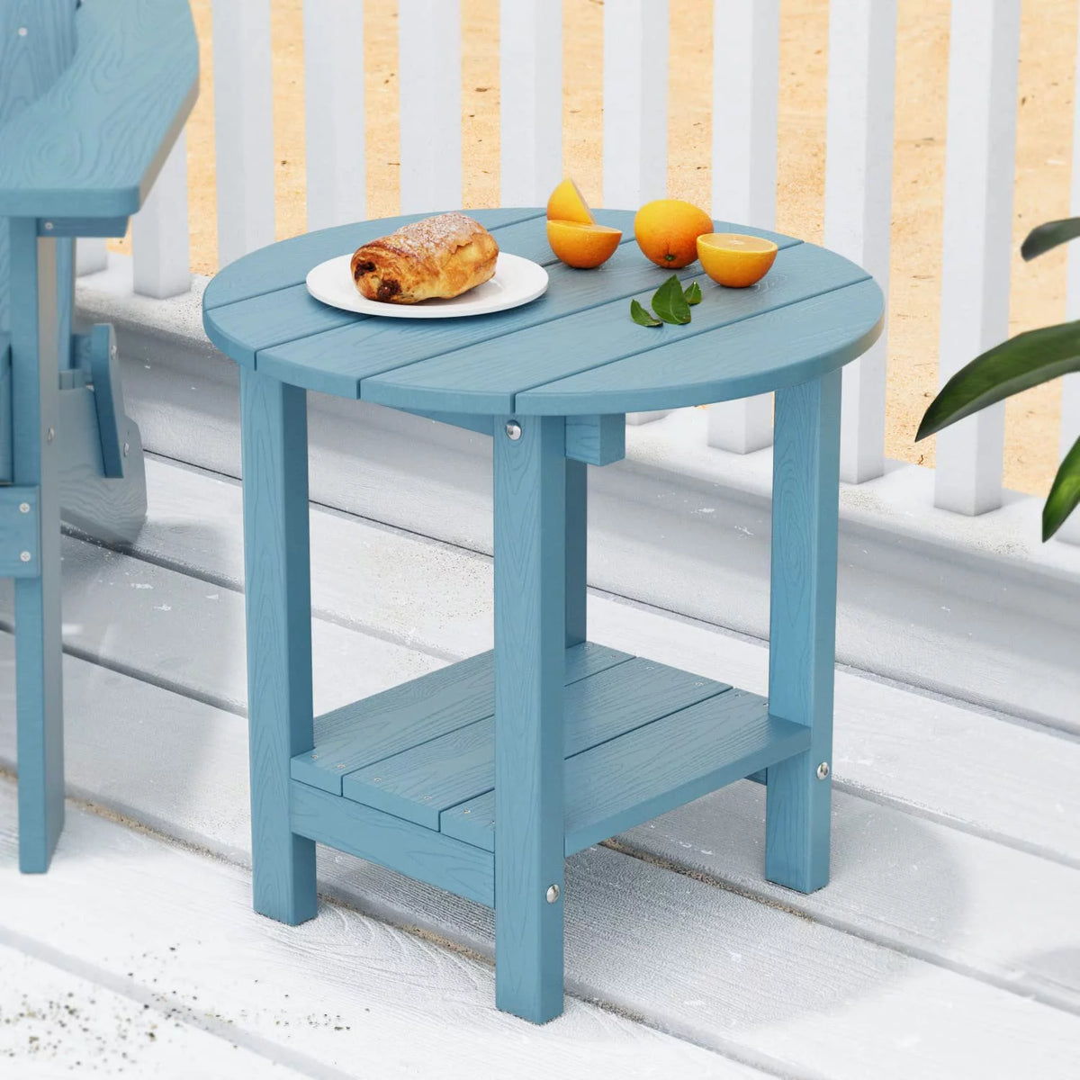 18 Inch 2-Tier Plastic Outdoor Side Table with Storage Shelf F240098