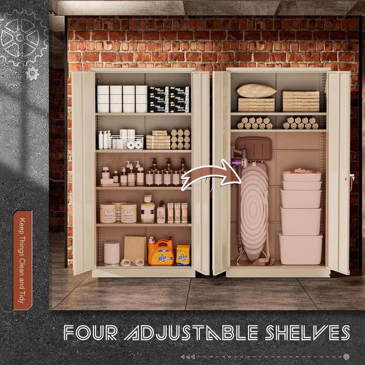 Black Metal Storage Cabinet with Locking Doors and Adjustable Shelves U783892