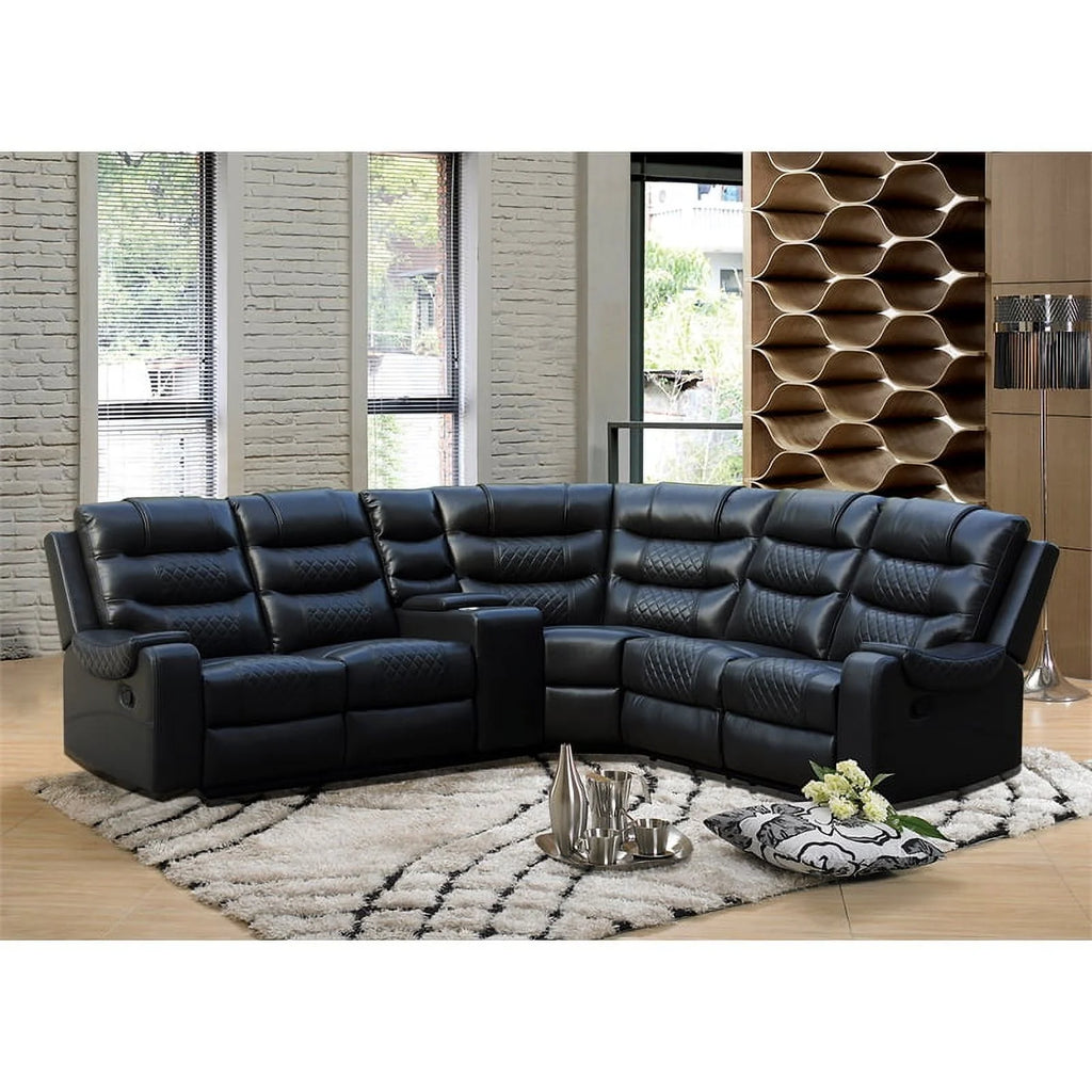 Black Faux Leather Reclining Sectional Y7060
