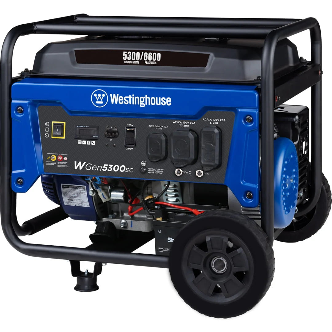 6600 Peak Watt Electric Start Portable Gas Powered Generator with CO Sensor and Wheel Kit L8793
