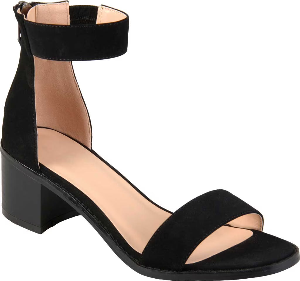 Black Faux Nubuck Ankle Strap Heeled Sandal O94944