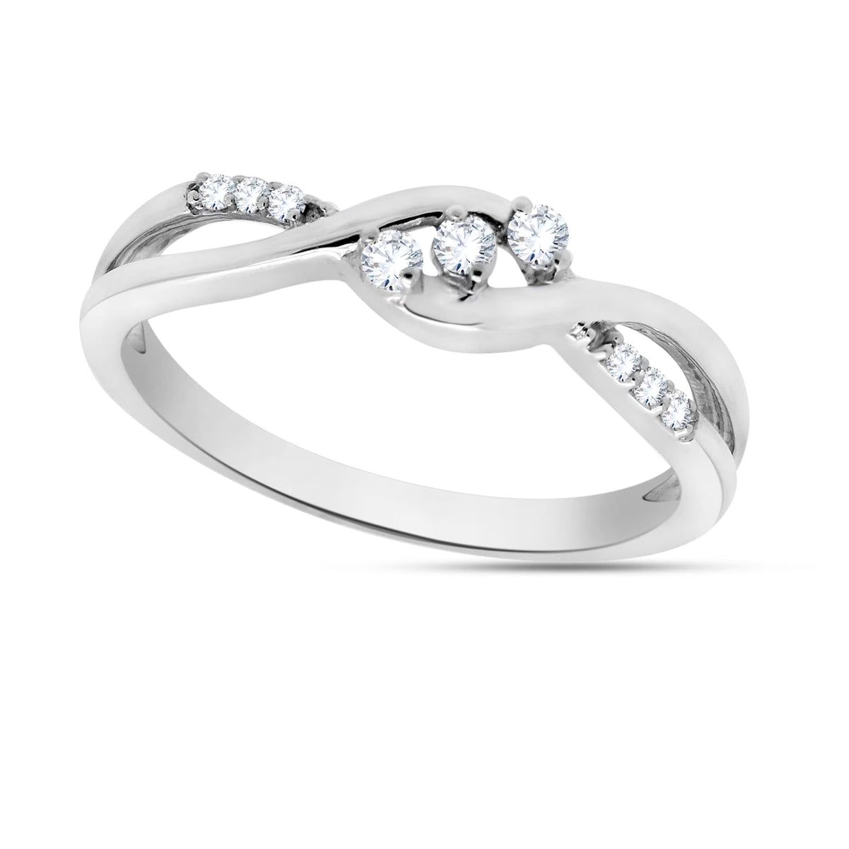 14k White Gold 3-Stone Twisted Vine Diamond Ring D2620