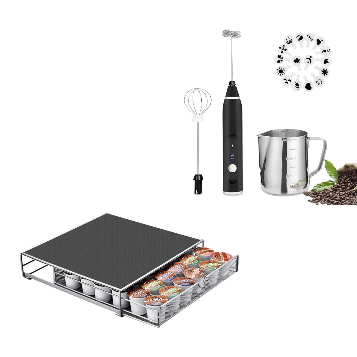 Handheld Electric Milk Coffee Frother Stainless Steel Whisk Black N569350