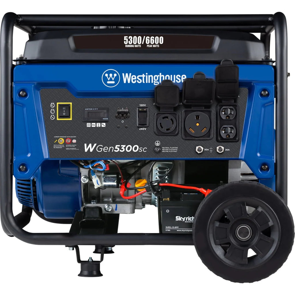 6600 Peak Watt Electric Start Portable Gas Powered Generator with CO Sensor and Wheel Kit L8793