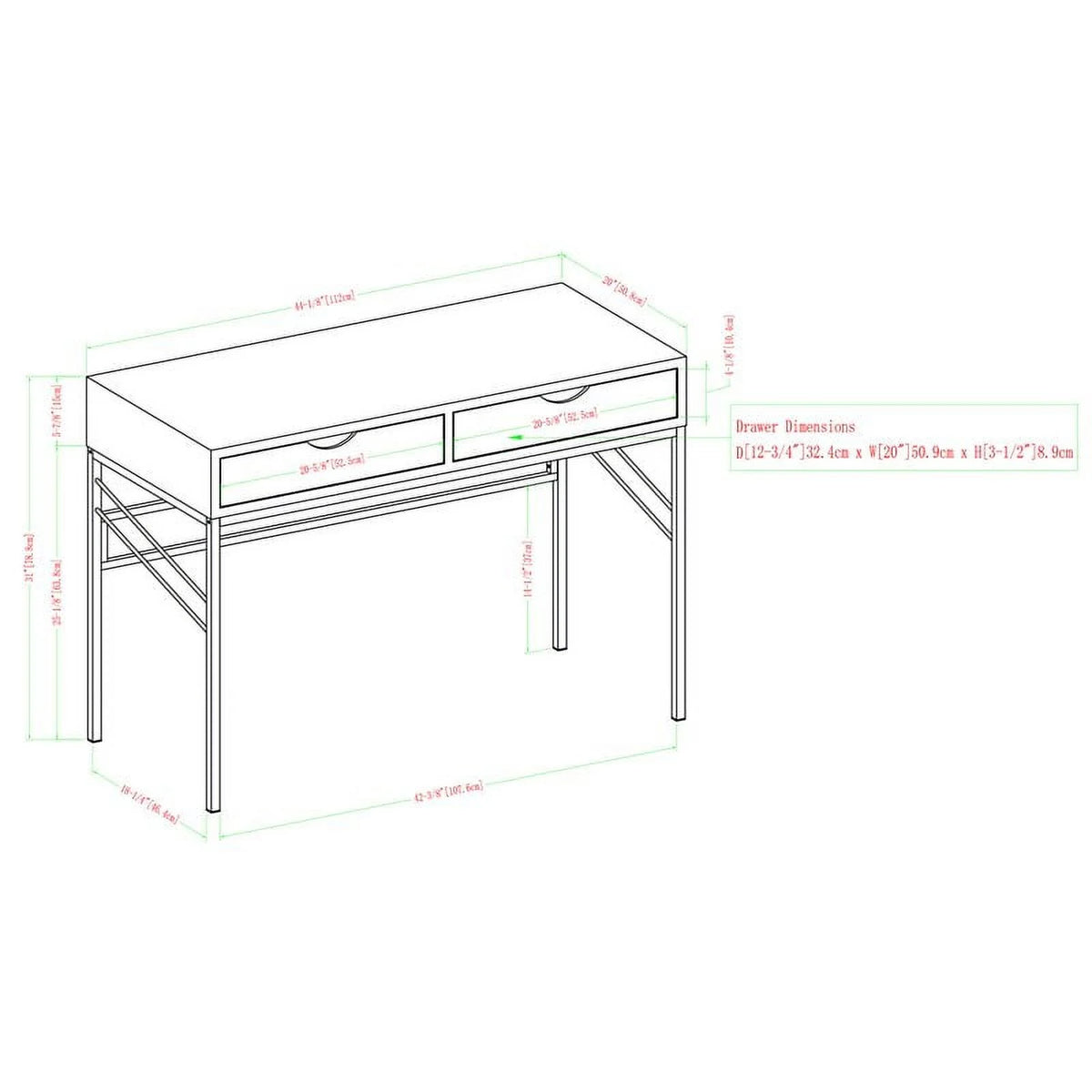 2 Drawer Gray Engineered Wood Writing Desk W1512
