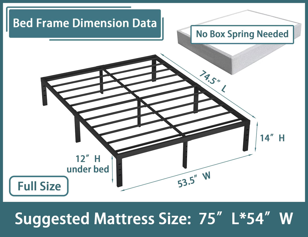14'' Heavy Duty Full Metal Platform Bed Frame D725
