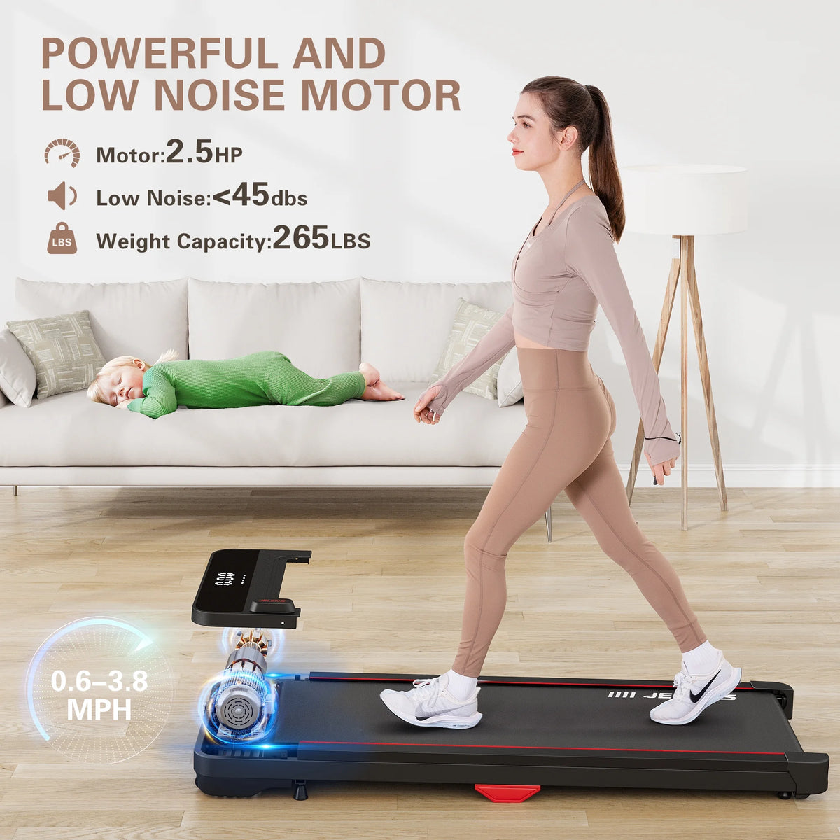 2.5HP Portable Under Desk Treadmill with Remote Control W170