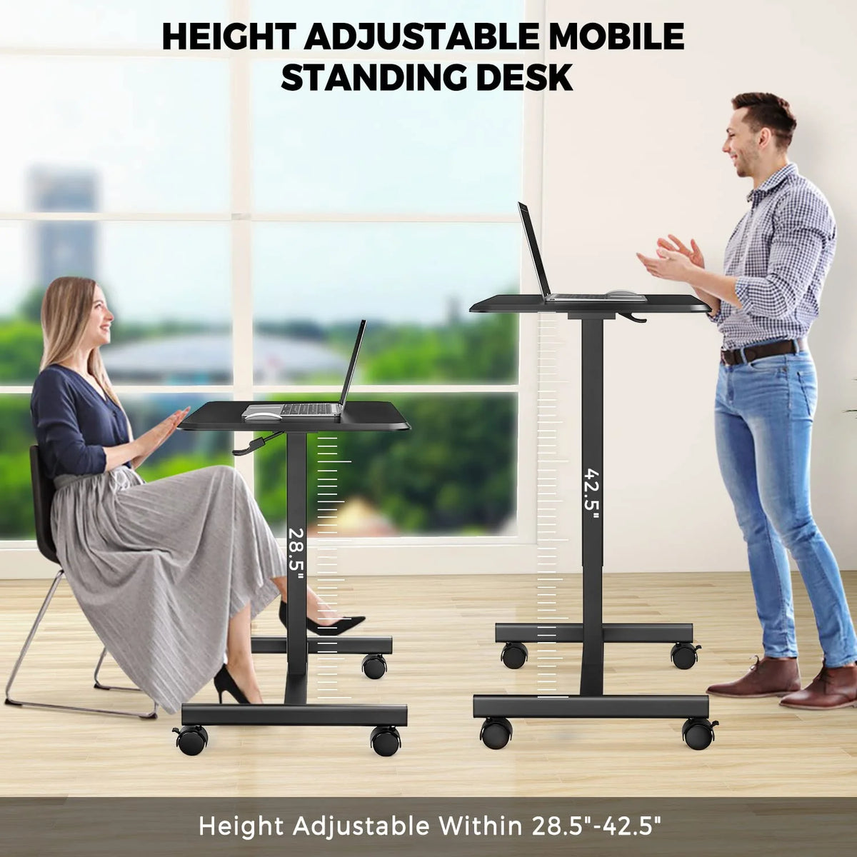 Black Height Adjustable Standing Desk with Lockable Wheels U768534