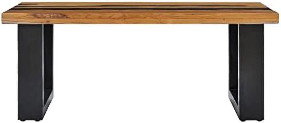 Solid Teak Wood Coffee Table with Lava Stone Decoration L184