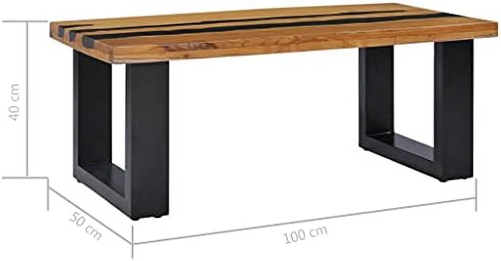 Solid Teak Wood Coffee Table with Lava Stone Decoration L184