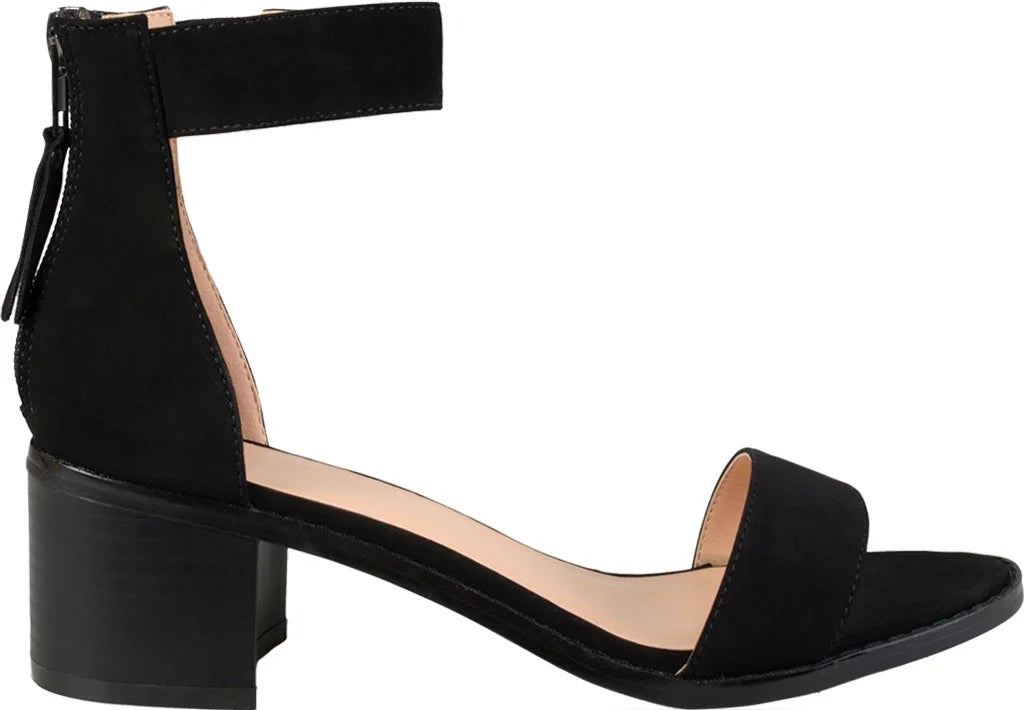 Black Faux Nubuck Ankle Strap Heeled Sandal O94944