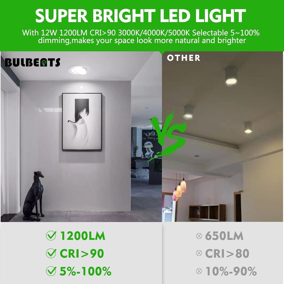 12 Pack 5/6 Inch Gimbal LED Recessed Light, Dimmable, 3000K/4000K/5000K, 12W=110W 1200LM, IC Rated Z249