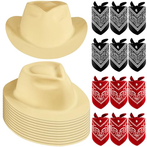 24 Pieces Felt Cowboy Hat Set with Paisley Bandanas Z4551