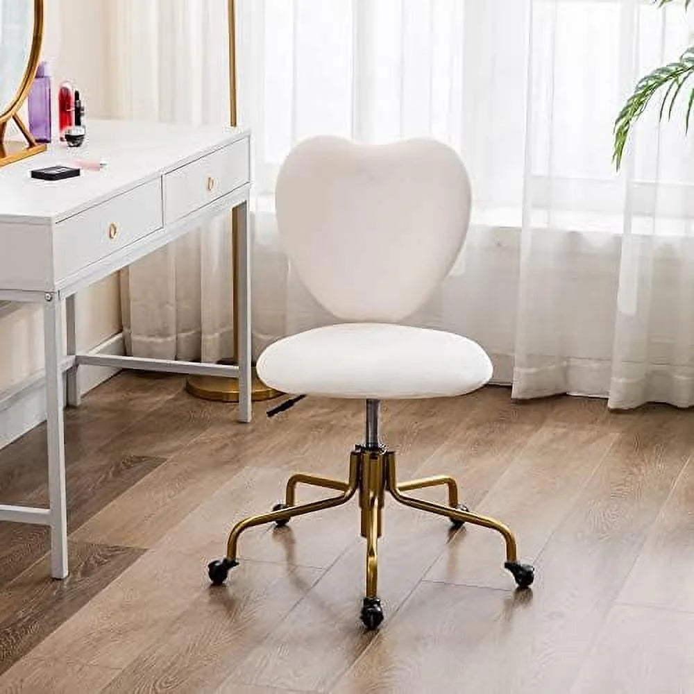 White Velvet Upholstered Swivel Desk Chair with Wheels L392