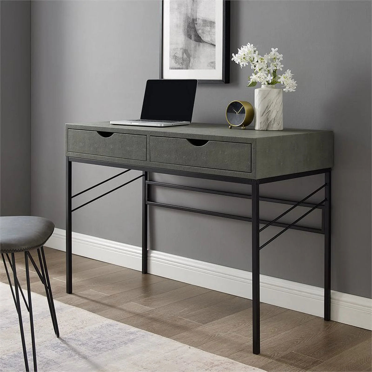 2 Drawer Gray Engineered Wood Writing Desk W1512