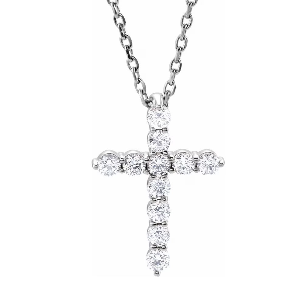 14K White Gold Diamond Cross Necklace S88730