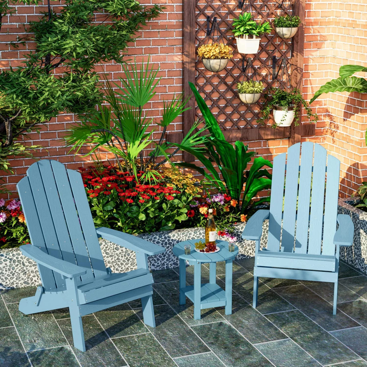 18 Inch 2-Tier Plastic Outdoor Side Table with Storage Shelf F240098