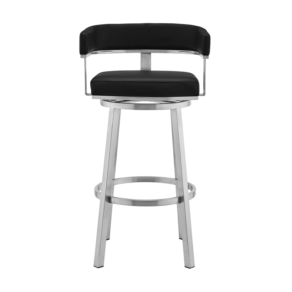 Faux Leather Swivel Bar Stool in Black/Stainless Steel V27646