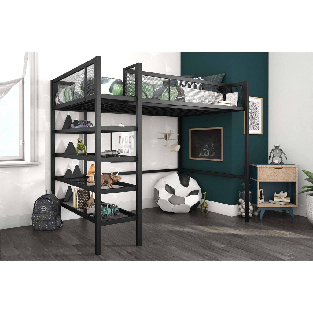 Black Metal Storage Loft with Bookcase F740