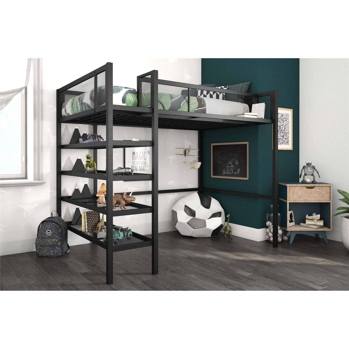 Black Metal Storage Loft with Bookcase F740