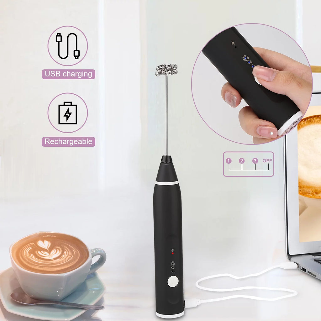Handheld Electric Milk Coffee Frother Stainless Steel Whisk Black N569350