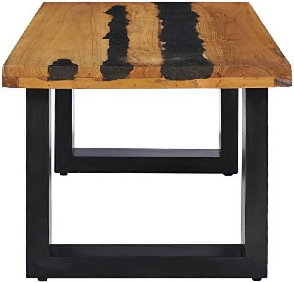 Solid Teak Wood Coffee Table with Lava Stone Decoration L184