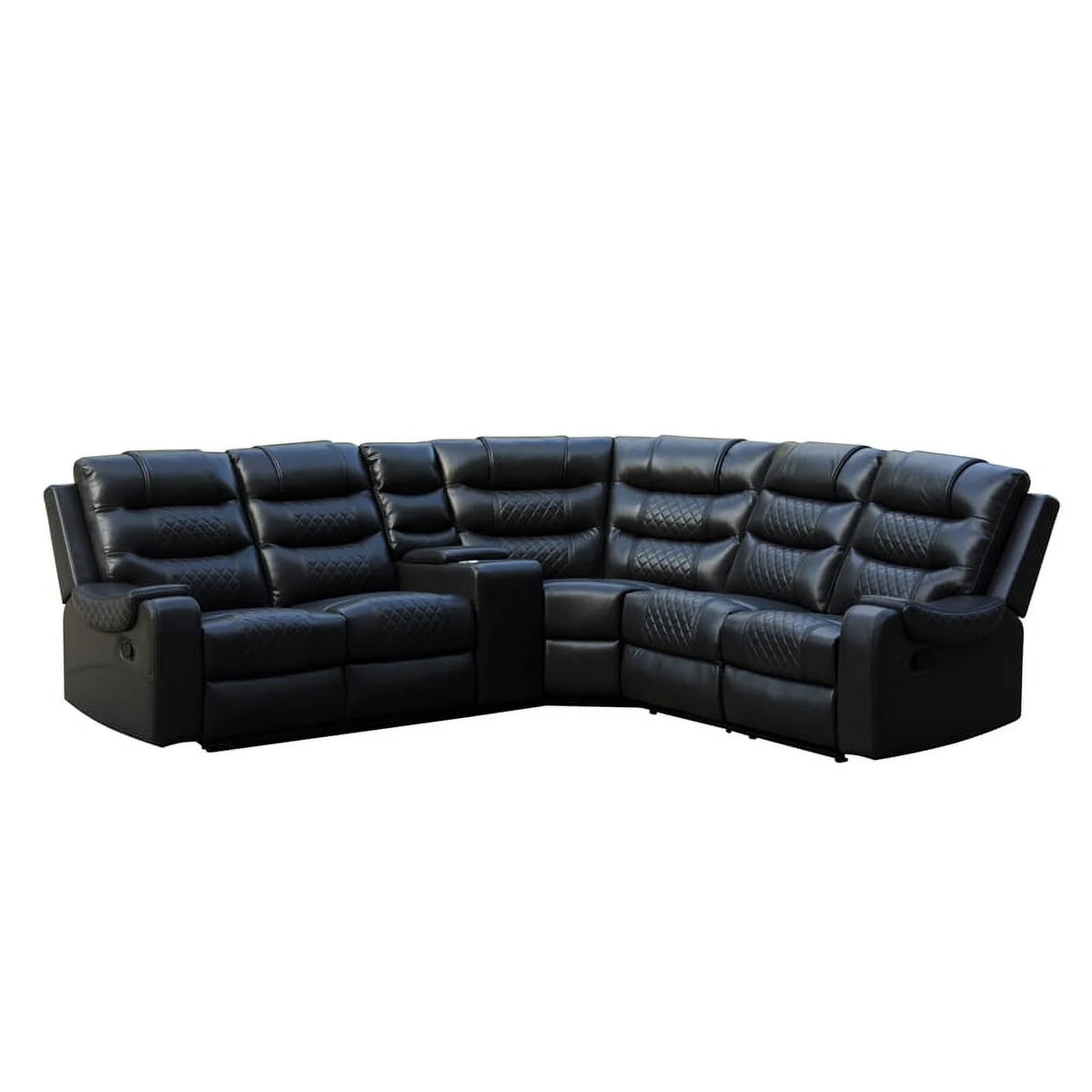 Black Faux Leather Reclining Sectional Y7060