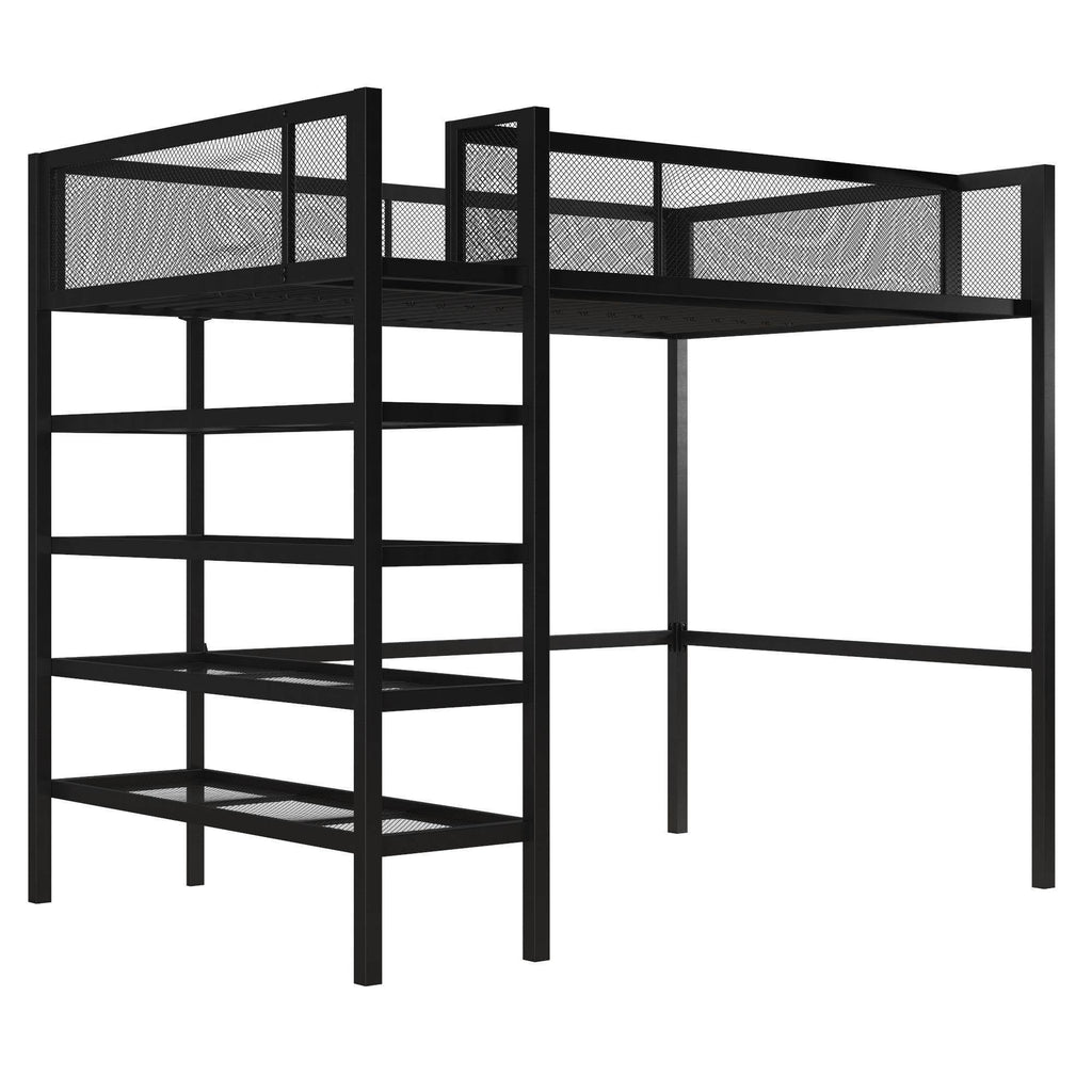 Black Metal Storage Loft with Bookcase F740