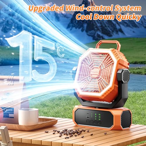 Portable Fan with LED Lantern, 20000mAh Rechargeable Battery, 3 Speeds Y60436
