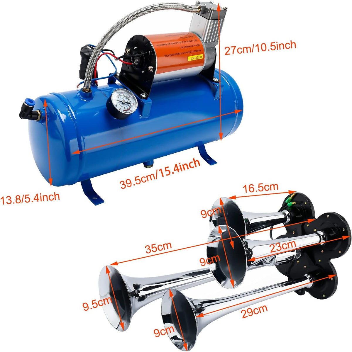 150DB Train Horns Kit with 120 PSI 12V Compressor and Gauge P857