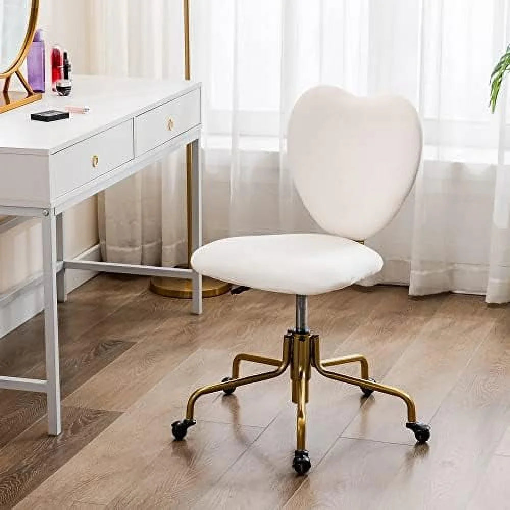 White Velvet Upholstered Swivel Desk Chair with Wheels L392