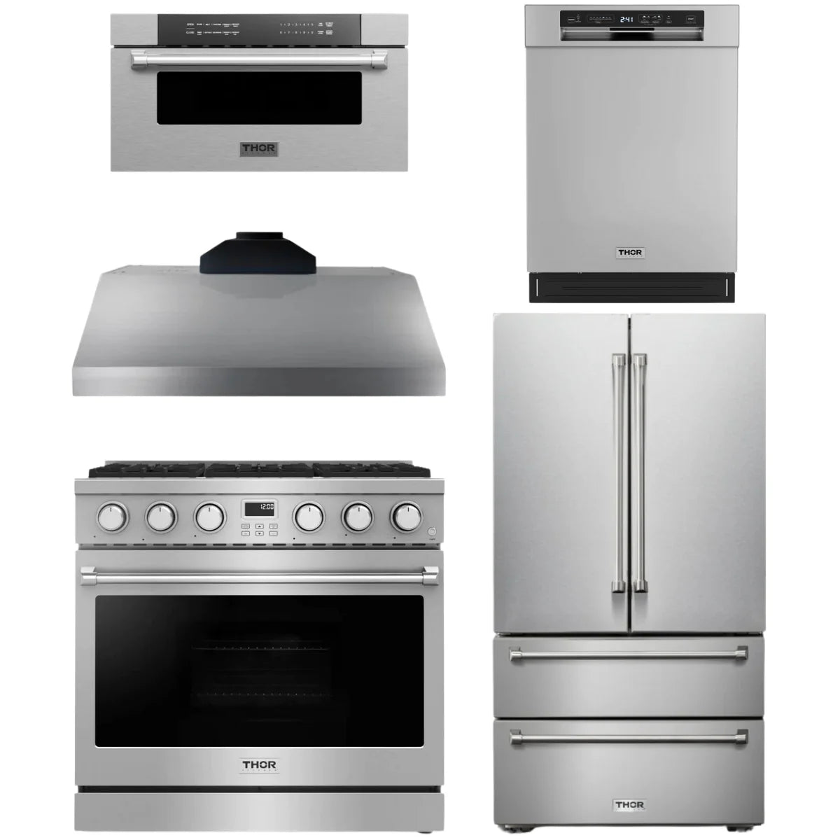 36 Gas Range, Range Hood, Refrigerator, Dishwasher and Microwave Y97534