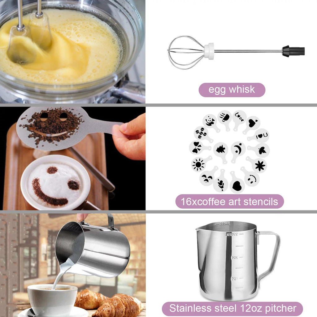 Handheld Electric Milk Coffee Frother Stainless Steel Whisk Black N569350