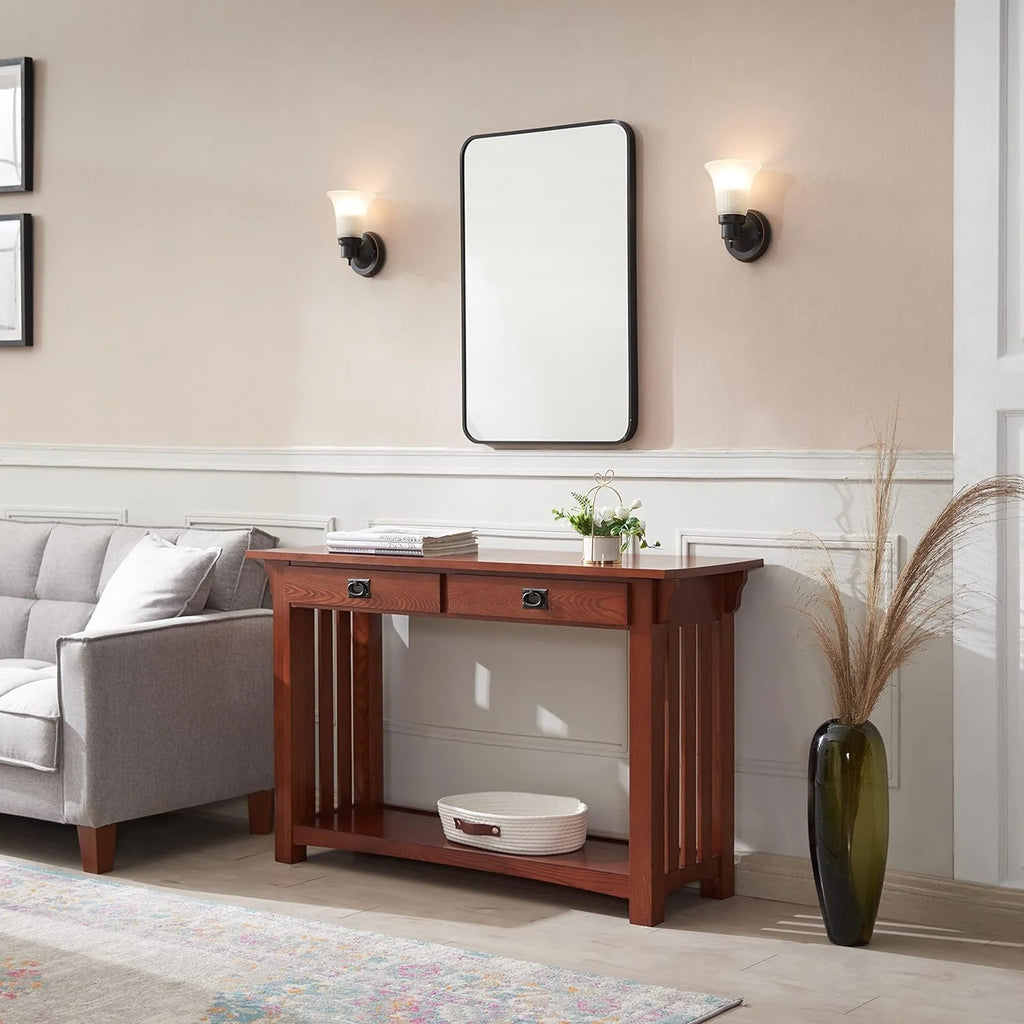 Medium Oak Two Drawer Console Table with Shelf N19581
