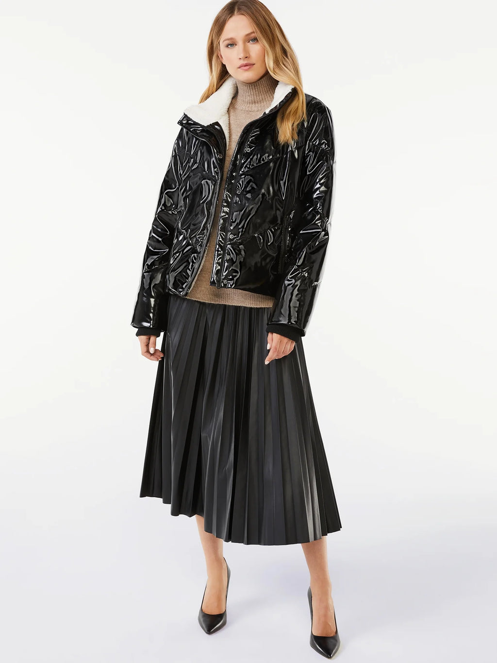 Women’s Faux Leather Pleated Skirt S315