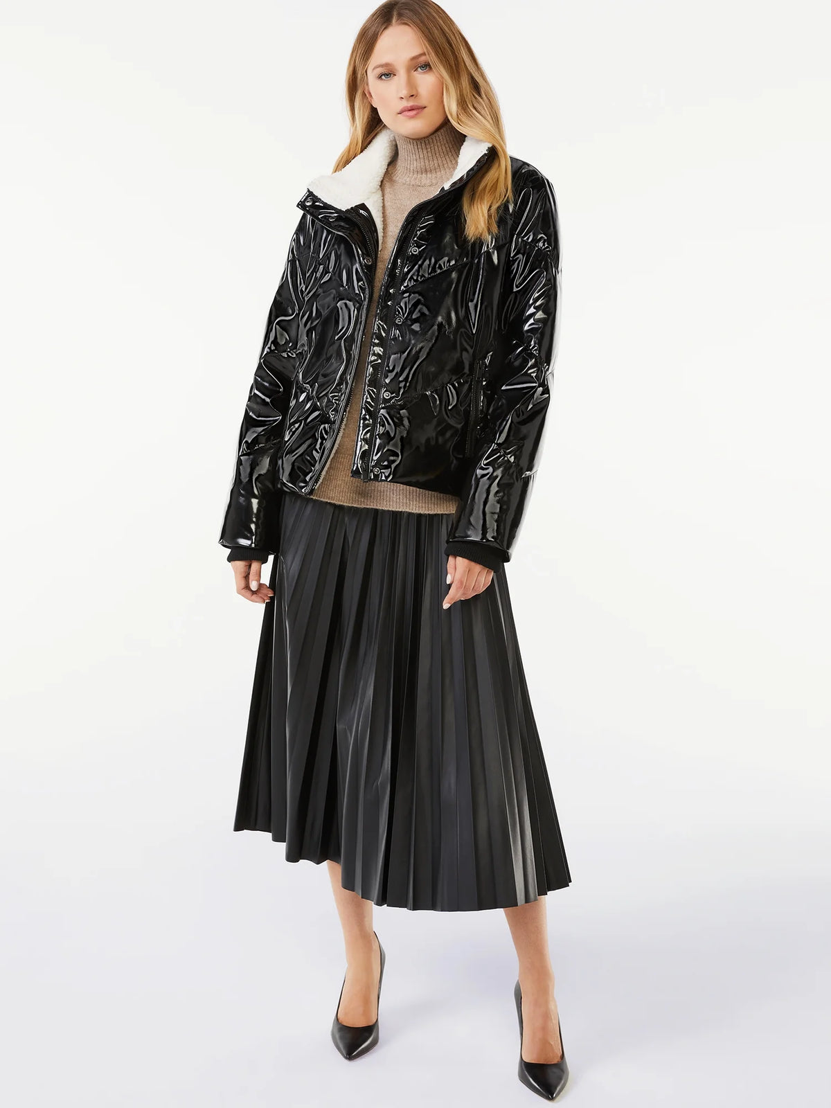 Women’s Faux Leather Pleated Skirt S315