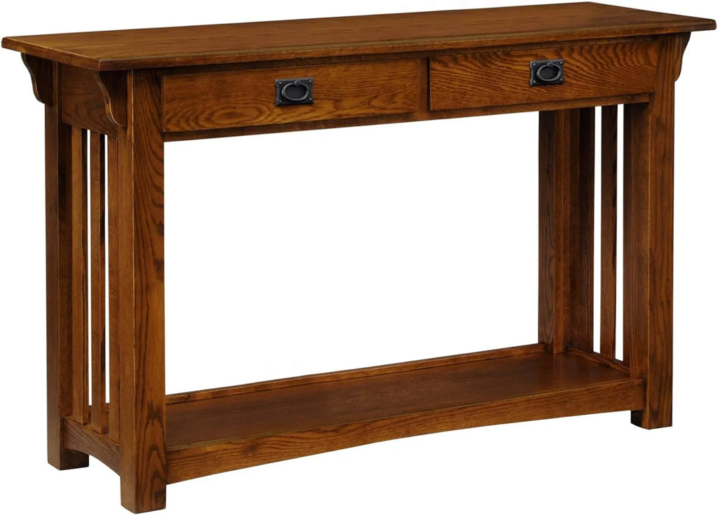 Medium Oak Two Drawer Console Table with Shelf N19581