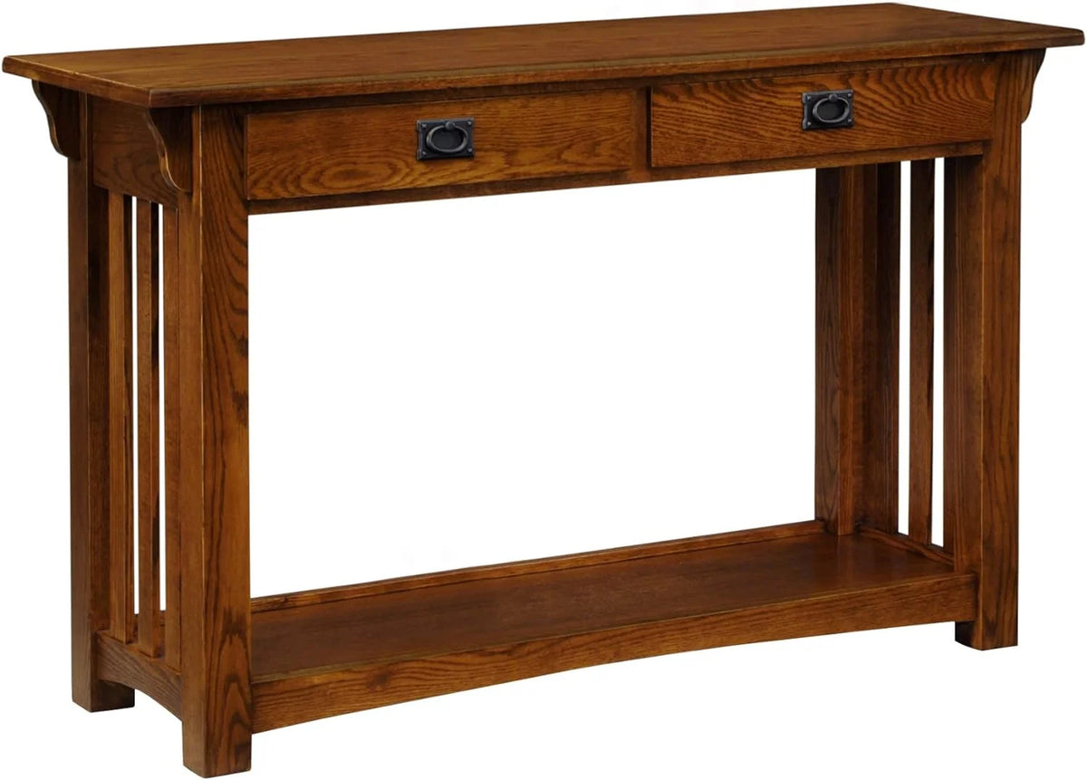 Medium Oak Two Drawer Console Table with Shelf N19581